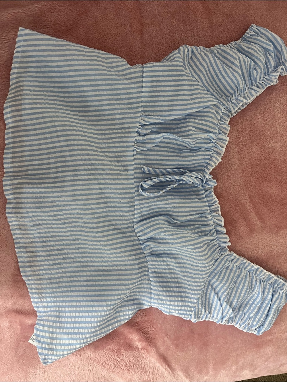 SHEIN Light Blue and White Striped Off-Shoulder Top